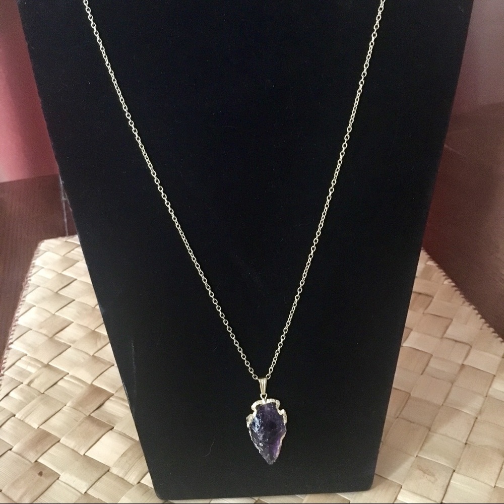 🆕 Handcrafted Amethyst Arrowhead Pendant Necklace - Picture 2 of 8